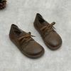Johnature Casual Genuine Leather Lace-up Flats Round Toe Solid Color Cowhide Versatile Women's Shoes