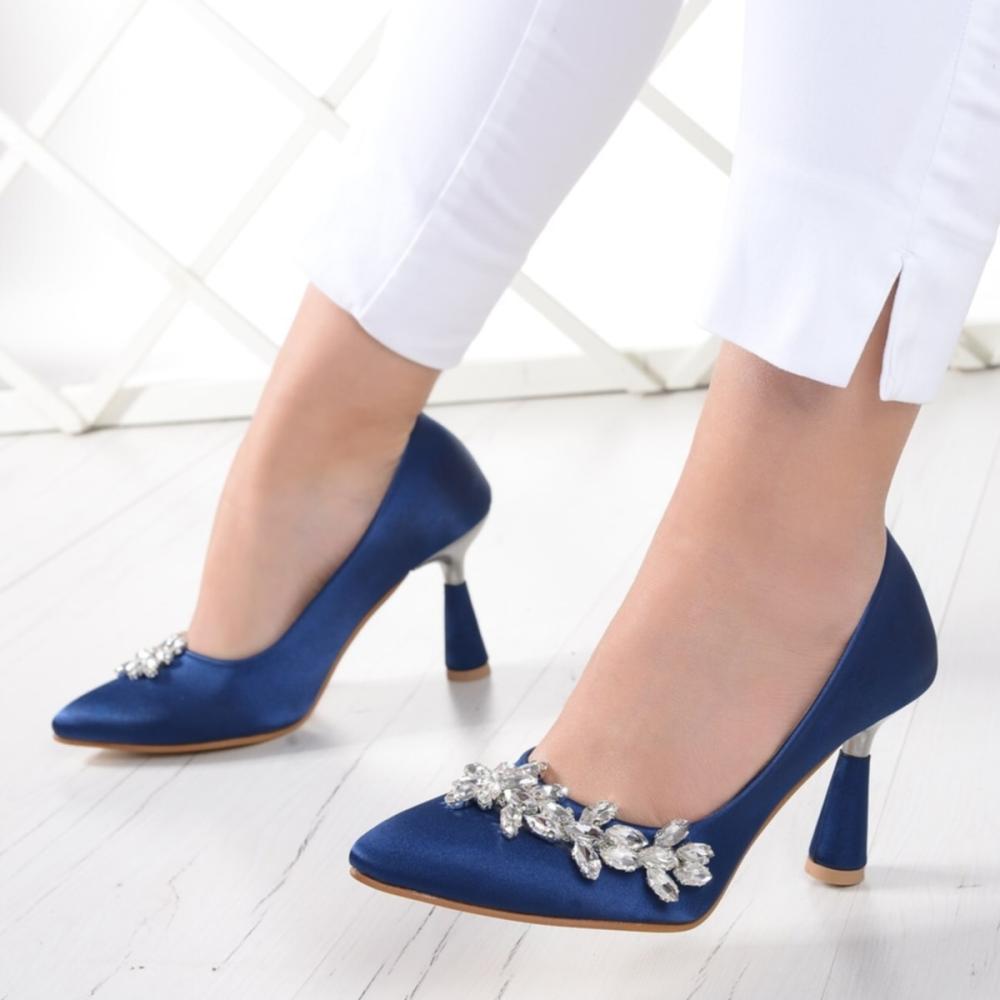 

Женская мода Stony Mary Shiny Темно-синие атласные туфли на шпильке Классические туфли на каблуке