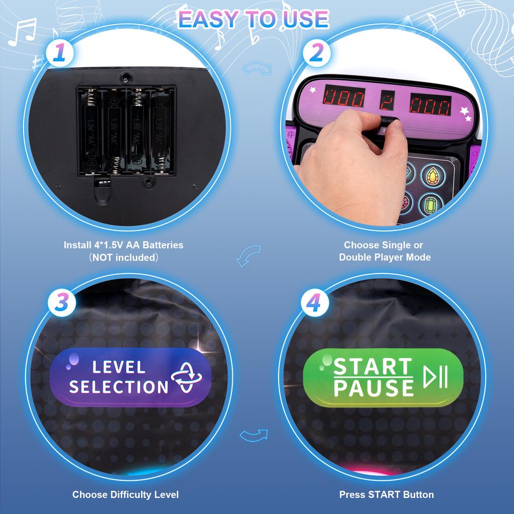 106x80cm Kids Electronic Dance Mat Double Players Mode with Light&Bluetooth Kids Floor Music Blanket Interactive Educational Toy