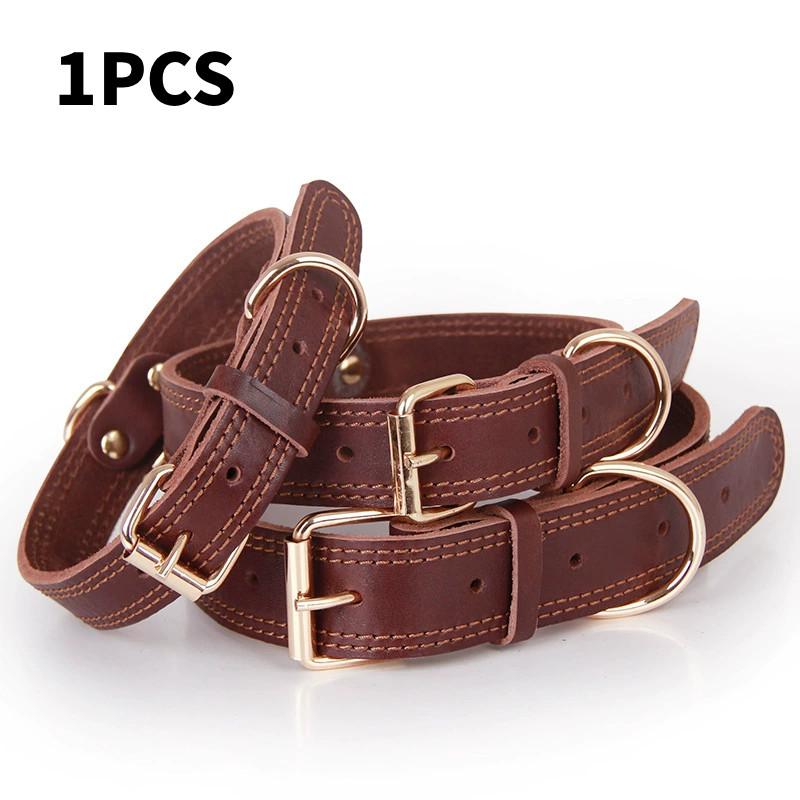 Leather Dog Collar With Vintage Copper Buckle For Medium Large Durable Dogs