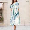 Women Plus Size Round Neck Keyhole 3 4 Sleeve Abstract Floral Gradient Print Maxi Dress