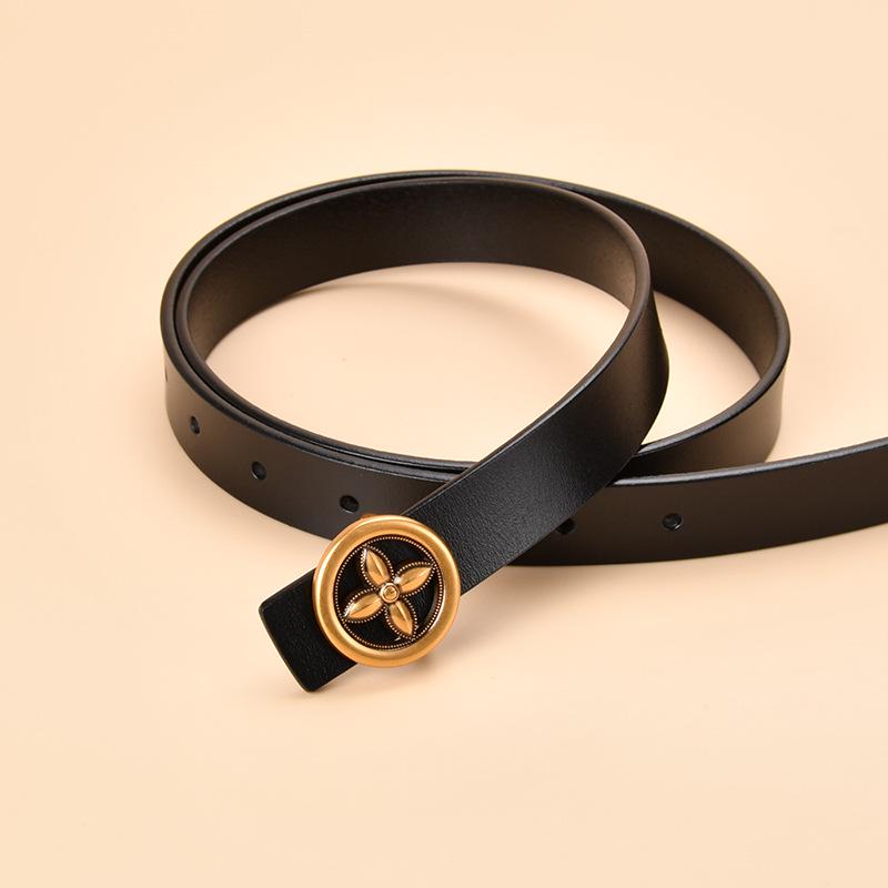 Damen Echt Rindsleder Dekogürtel mit runder Schnalle - Allround-Design für Jeans und Taillenformung