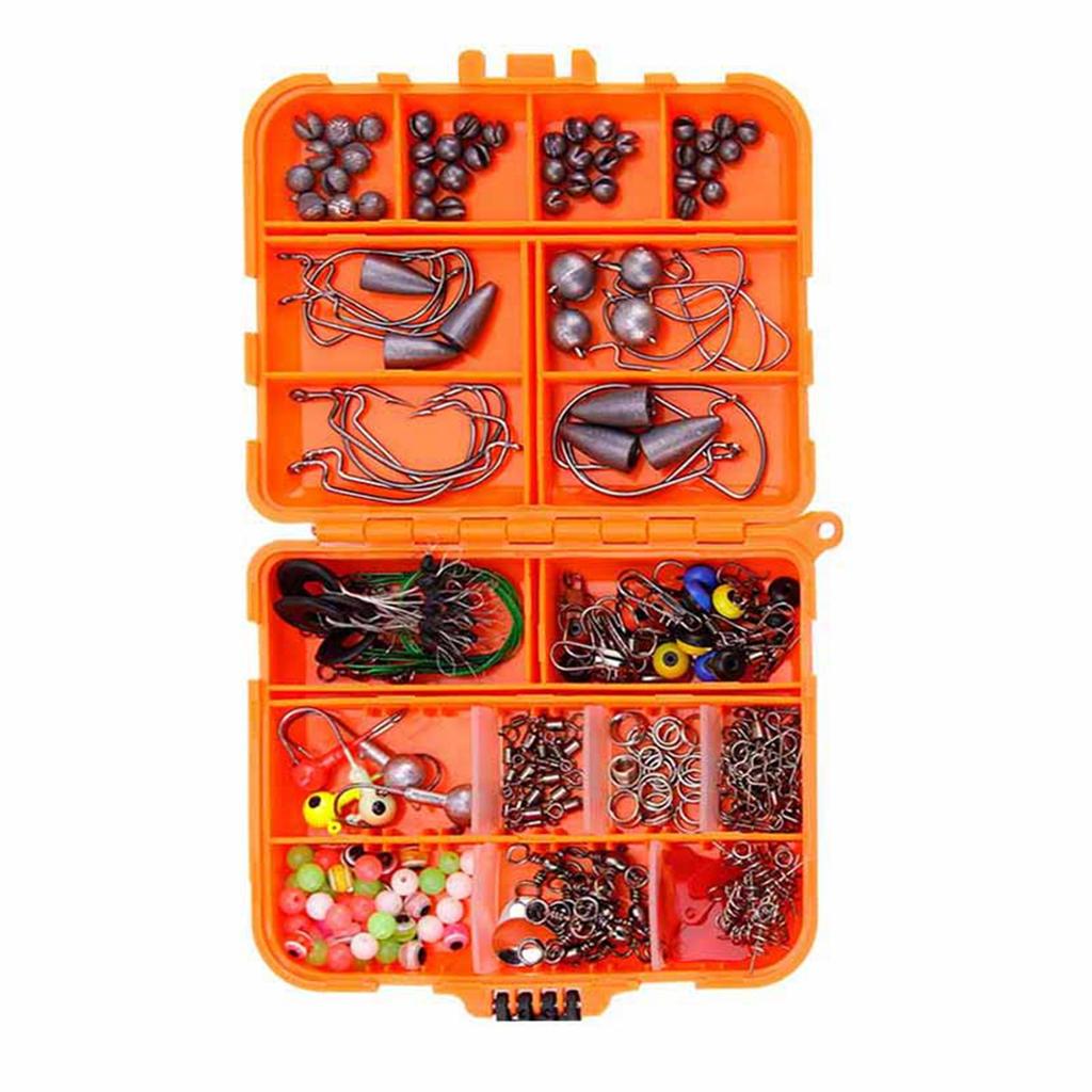 257PCS Fishing Lure Set Metal ABS Corrosion Resistance Anti Winding Fishing Hook Kit for Outdoor with Orange Storage Box