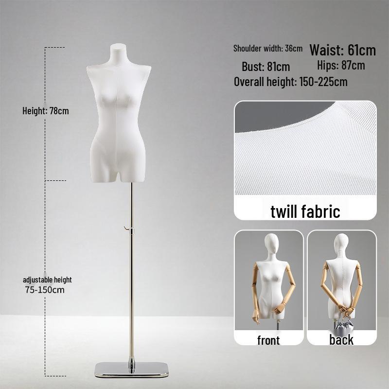 Luxury Full-Body Female Mannequin Display Stand: Fabric-Wrapped, Solid Wood