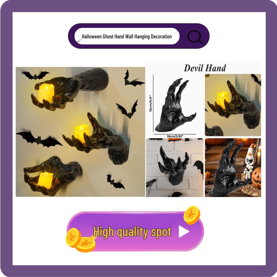 3D Halloween Geest Hand Wanddecoratie & Vleermuis Kandelaar Ornament
