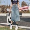 Women's High-Waist Denim A-Line Skirt with Pockets and Slit - Retro Mid-Length Design