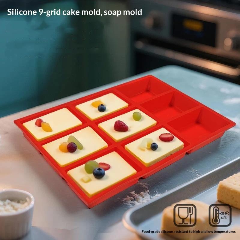 Lebensmittelechtes Silikon 9-Kammer-Form Einfaches Entformen Hitzebeständig Perfekt zum Kuchenbacken Seifenherstellung Küche DIY