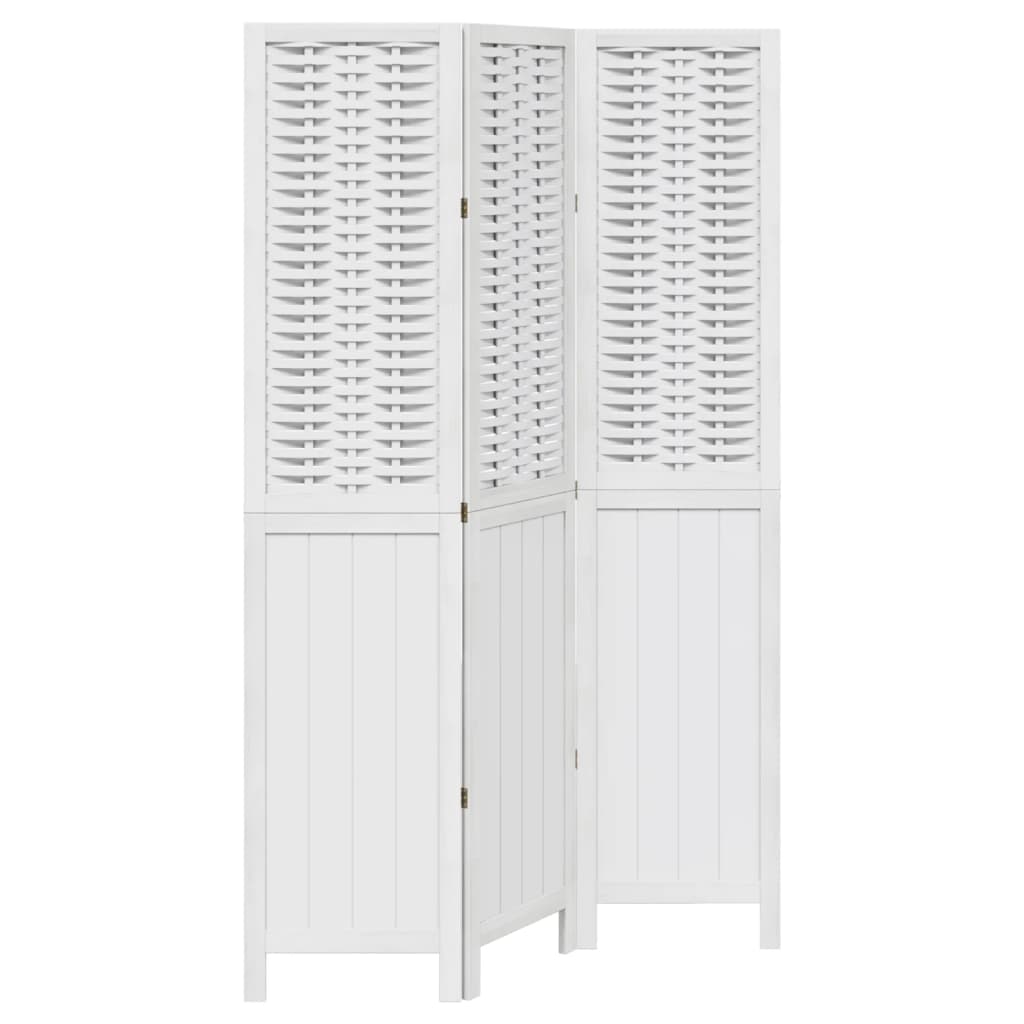 3 Panel Room Divider White Solid Paulownia Wood