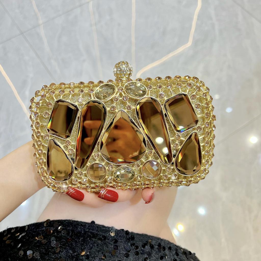 Borsa a Mano - Raffinata Borsa da Sera con Intarsi di Diamanti, Borsa a Mano con Catena, Borsa da Donna