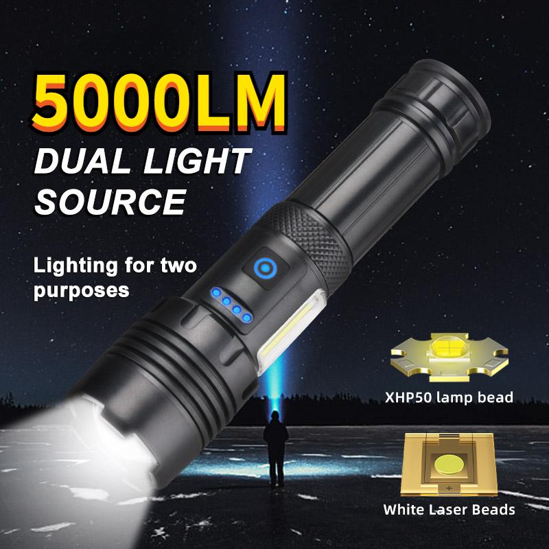 5000LM XHP50 Powerful Led Flashlight High Power Torch Light Rechargeable Tactical Flashlight 18650 Usb Camping Lamp