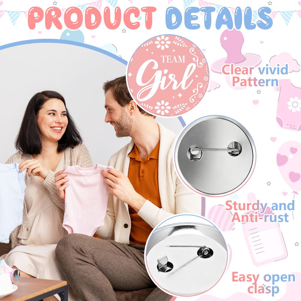 100 Pcs Cielito Lindo Gender Reveal Button Pins, Mexican Themed Team Boy Girl Badges For Pink Blue Baby Shower Party Favors Game