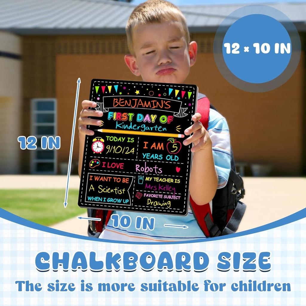 Double-Sided First Day of School Sign Board, 12 × 10 Inches Back to School Sign, Reble Color Painting First and Last Day of Preschool Board,