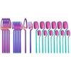 24Pcs Colorful Cutlery Set Knives Fork Tea Spoon Dinnerware Flatware Set 18/10 Stainless Steel Tableware Kitchen Silverware Set