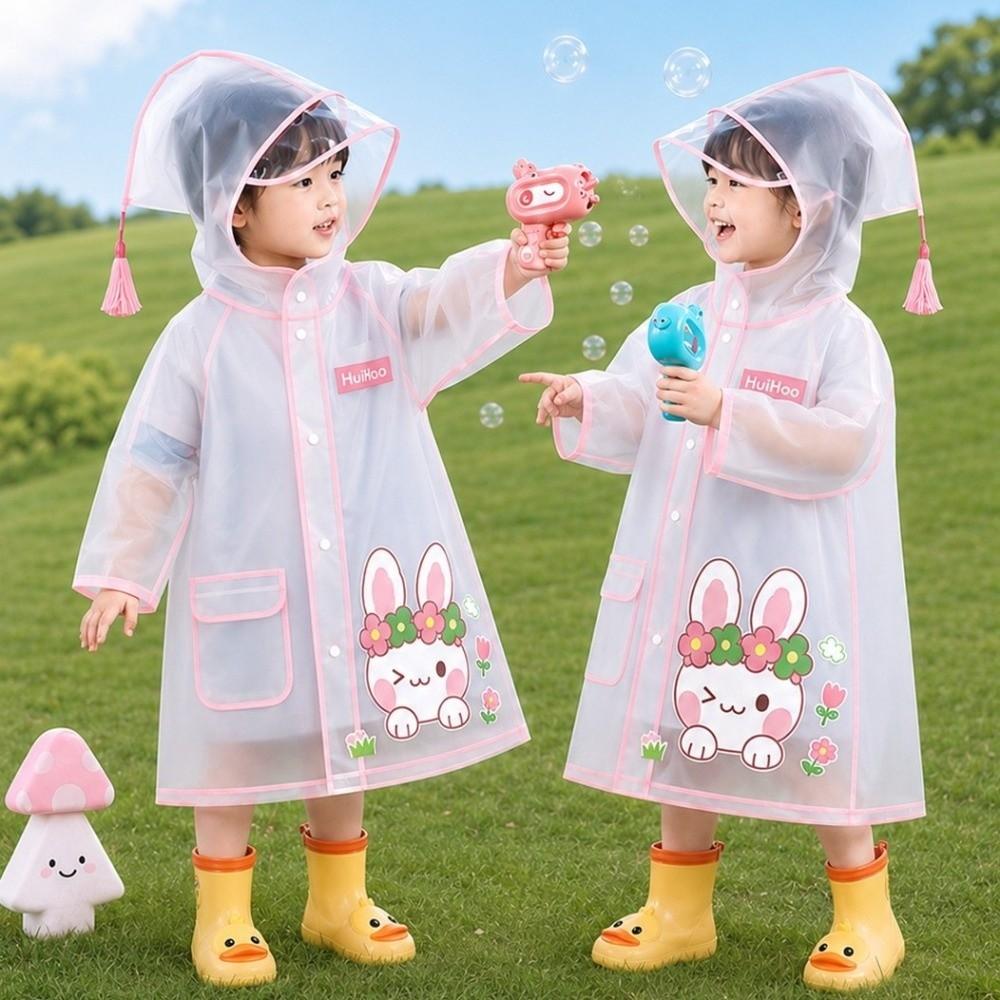EVA Children Rain Poncho Transparent Student Rainwear Cute Rain Coat Jacket  Outdoor Use