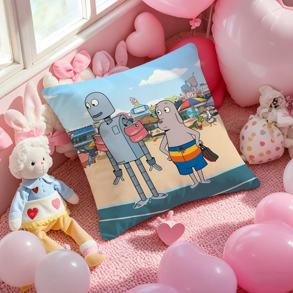 R-Robot Dreams Anime Healing Cushion Cover Pattern Printed Pillowcase for Living Room Sofa Cushion Cover & Bedroom Decor