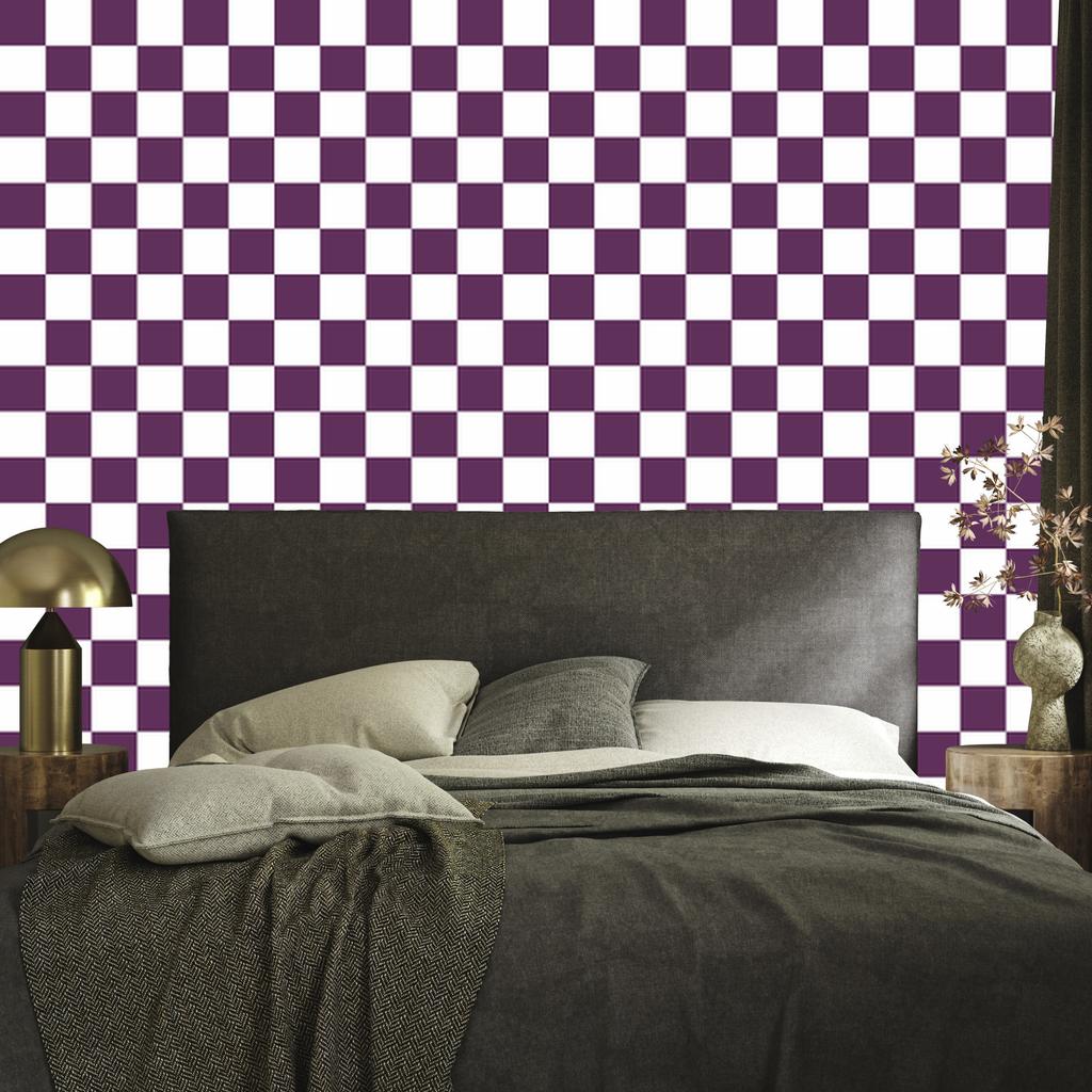 Checkerboard Wallpaper in White, Plum and Purple for Living Room and Bedroom 50x1000