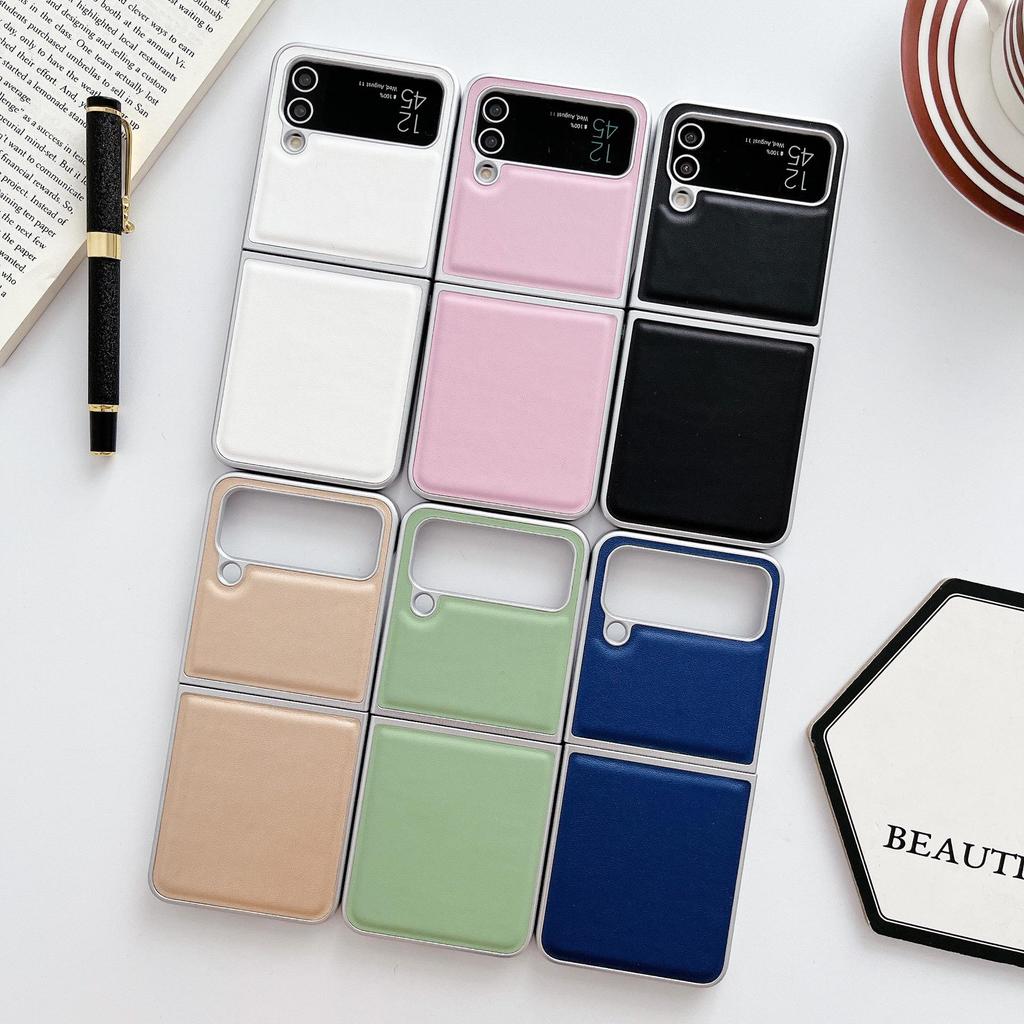Samsung Z Flip 7 Metallic Paint & Z Flip 6 Morandi Leather Texture Protective Case