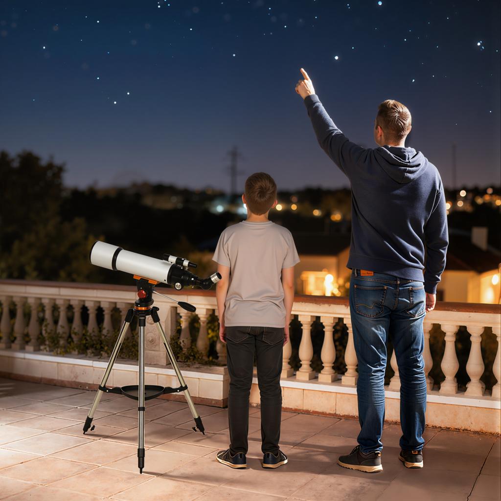 Astronomisches Teleskop 80mm mit AZ-Montierung, 2 Okularen und Smartphone-Adapter, 92x92x130 cm, Weiß und Schwarz