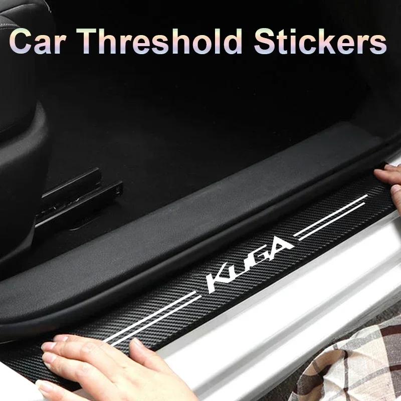 FMCL1 Car Trunk Bumper Sticker Door Sill Threshold Protector Pad For Ford KUGA Logo 2023 Carbon Fiber Door Pedal Anti-Scratch Cover