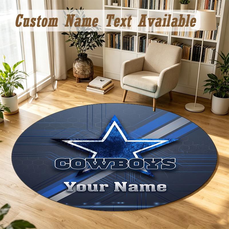 Round Rug Custom NameDallas Cowboys Pattern Non Slip Carpet Home Floor Decor