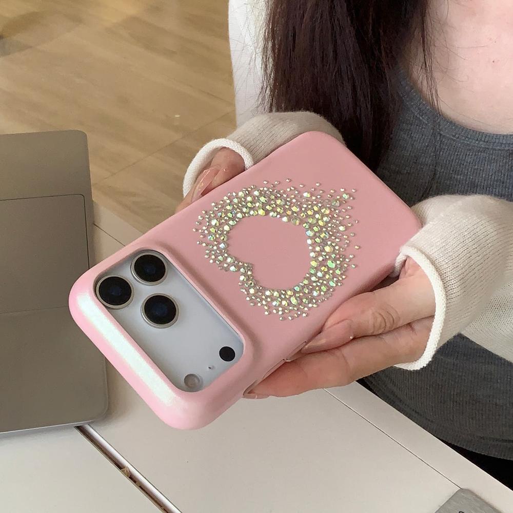 Glitter Diamond Bling Cute Pink Phone Case for IPhone 16 15 14 13 17 Pro Max Shockproof Protective Lovely Soft Back Cover