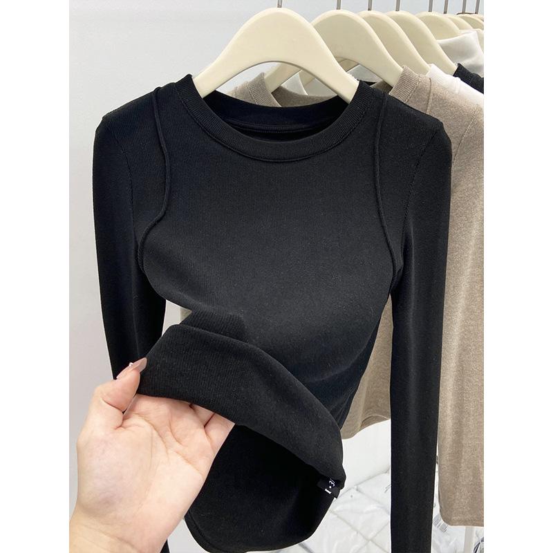 Women's Slim Fit Brushed Cotton Fleece Long Sleeve Base Layer Top for Autumn/Winter