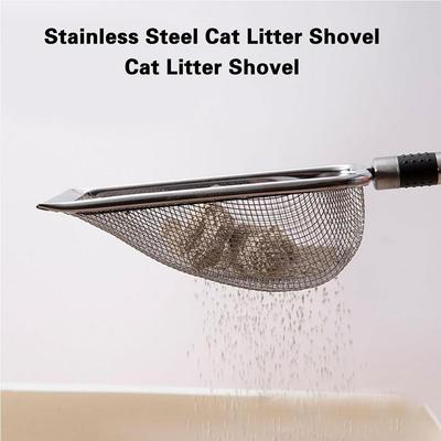 Katzenstreuschaufel aus Stahl mit langem Griff, Metallschaufel zur Reinigung von Haustieren, staubreduzierendes Werkzeug, ideal zur Pflege