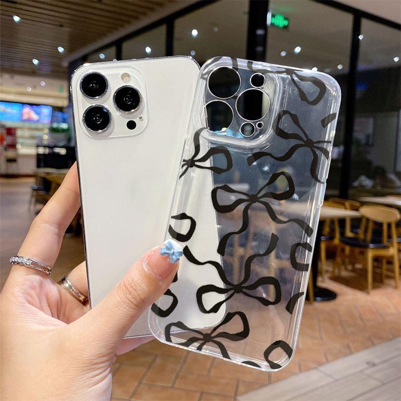Independent station hot-selling iPhone17/16/15 mobile phone case transparent TPU soft case Apple 14 bow mobile phone case