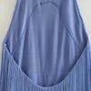 Women Summer Halter Neck Sleeveless Fringed Short Dress Strapless Off-the-Shoulder Braided Rope Paneling Slim Pleated Skirt for Parties