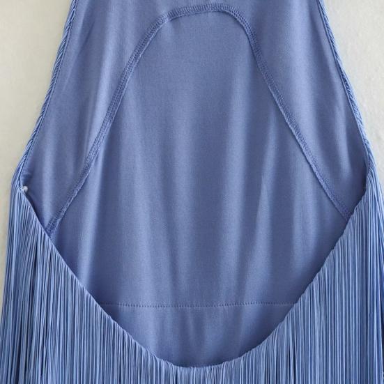Women Summer Halter Neck Sleeveless Fringed Short Dress Strapless Off-the-Shoulder Braided Rope Paneling Slim Pleated Skirt for Parties