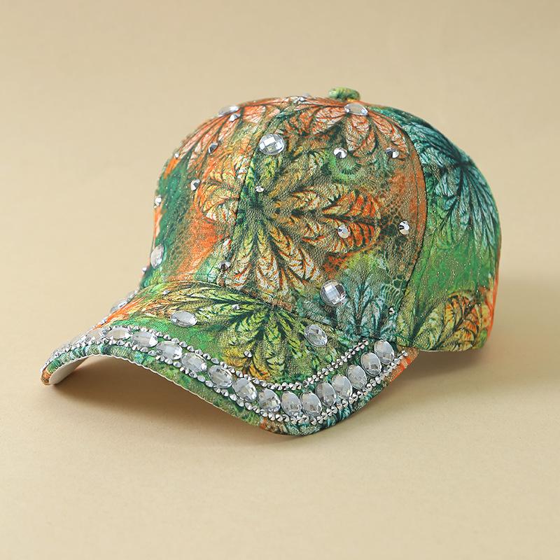 

Rhinestone Lace Baseball Cap, Colorful Printed Visor Sun Hat for Women, Casual Outdoor UV Protection Cap, Wholesale New Style single code зелений