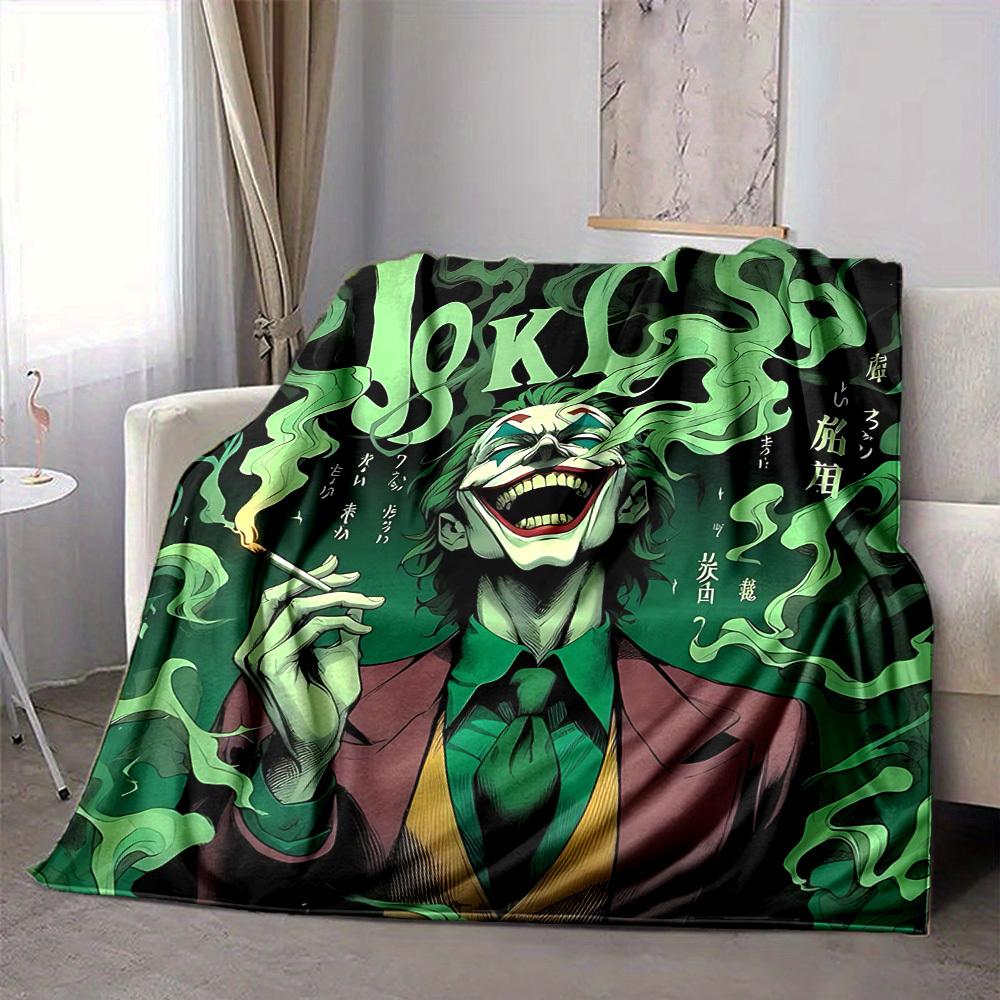 1pc Joker Green Flannel Throw Blanket - HD Printed Lightweight Soft Warm All-Season Blanket for Sofa, Bed, Travel069