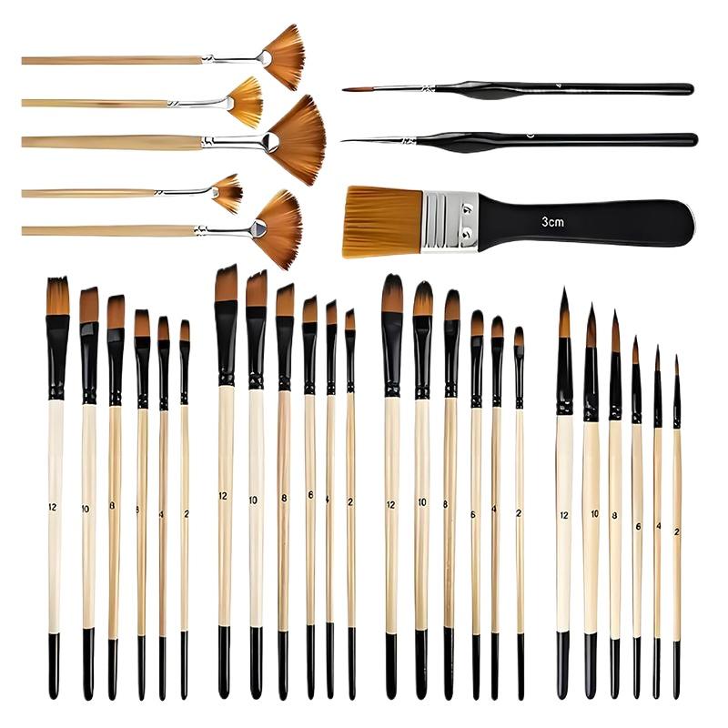 New 32Pcs Paint Brush Set For Acrylic Painting Premium Nylon Bristles With Round FilbertFlatFanAngleFine Detail Brush For Artist
