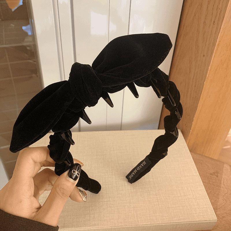 Retro Velvet Bow Headband Temperament High Crown Hair Clip For Women