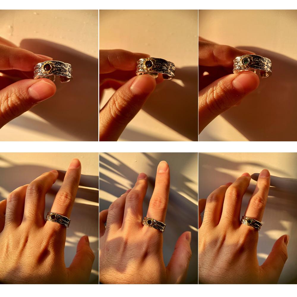 Retro Graffiti Ring For Men Women Punk Gothic Adjustable Open Ring Copper Zircon Rock Hiphop Trendy Accessories Unisex Gift