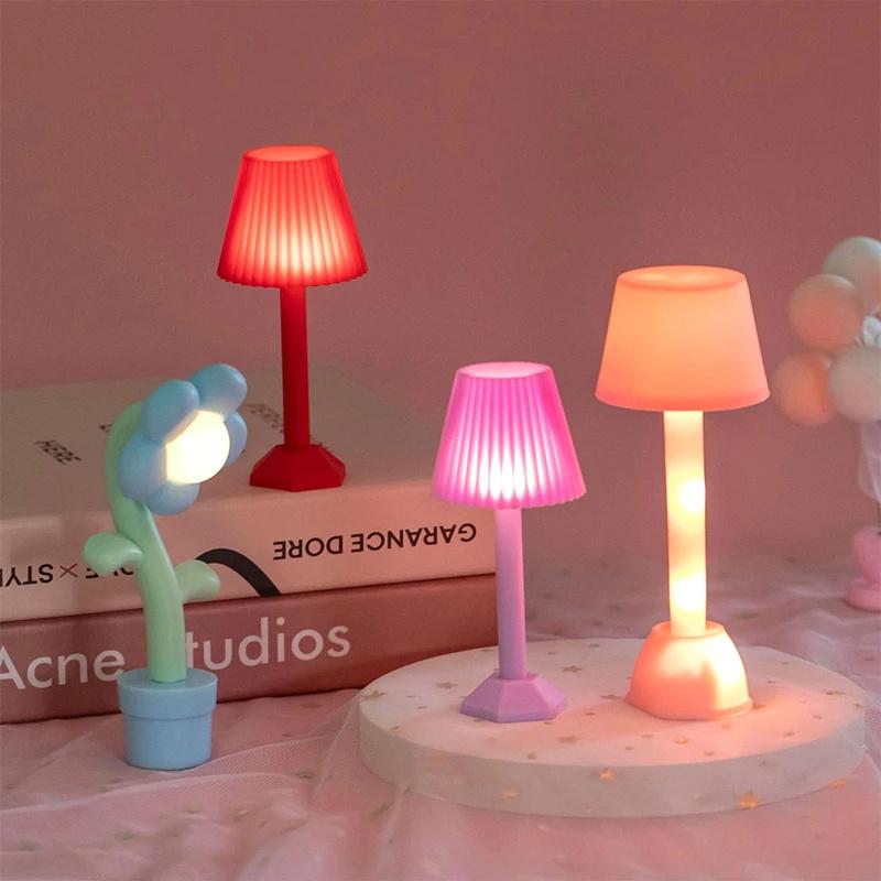 1:12 Dollhouse Miniature Led Night Light Floor Lamp Mini Desk Lamp Home Lighting Model Decor Toy Doll House Accessories