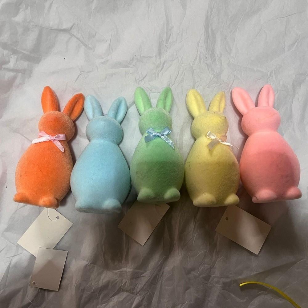 Plush Easter Bunny Statue with Bow Rabbit Gnome Doll Easter Holiday Bunny Sculpture Indoor Table