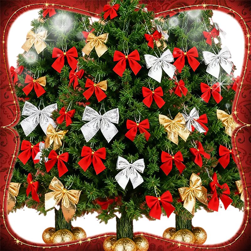 12-36PC Christmas Bow Ornaments 5.5cm Xmas Tree Bpw Hanging Pendants Gold Red Bowknot New Year Xmas Wedding Packaging Gift Decor