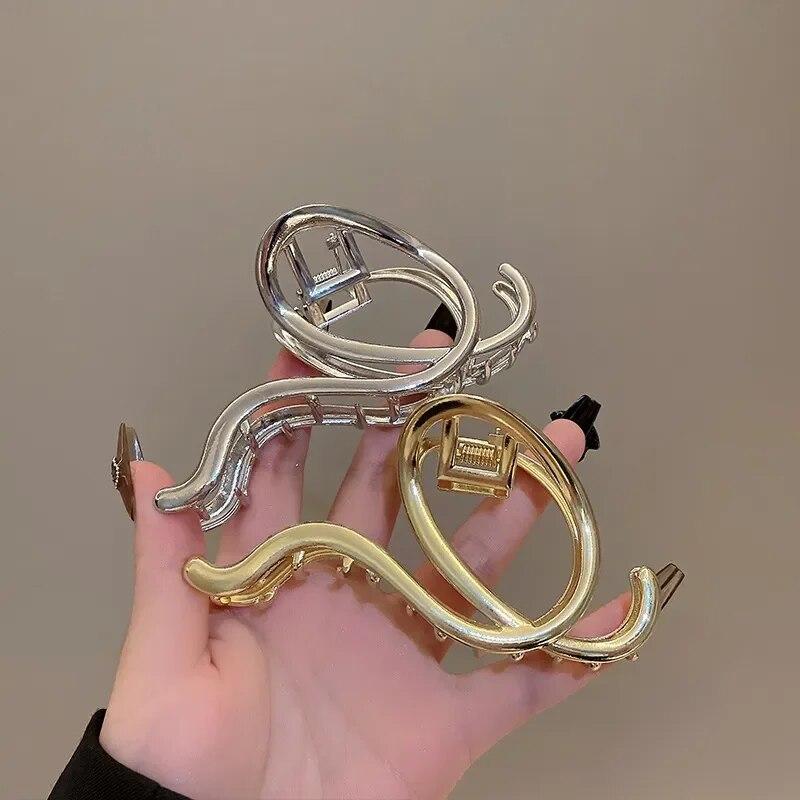Korea Punk Metal Gold Silver Oval Hair Claw Clips For Women Trendy Large Geometric Crab Catches Clamp Girls Jewelry Accessories