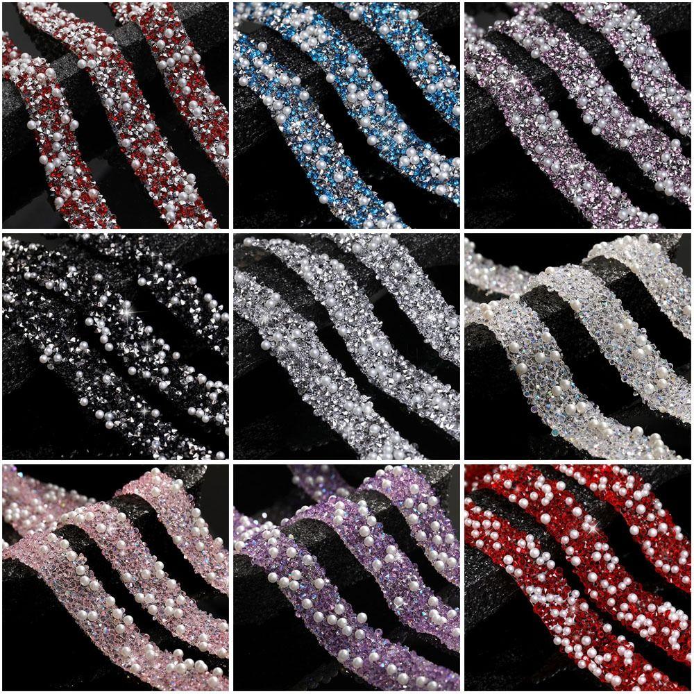 New 1 Yard Glitter Drill Tape Resin Rhinestones Glitter Crystal Sticker Self Adhesive Pearl Ribbon Sticker Clothes Decoration