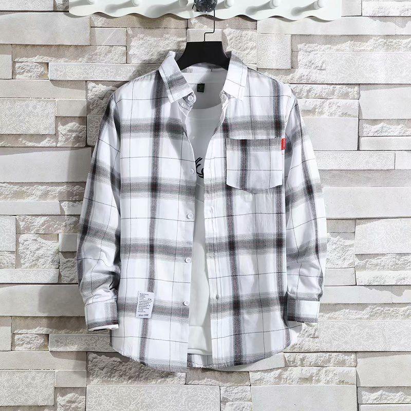 

Men s Wear-Resistant Plaid Shirt - Sun Protection, Long Sleeve, Hong Kong Style, Trendy Loose Jacket for Spring/Autumn Medium