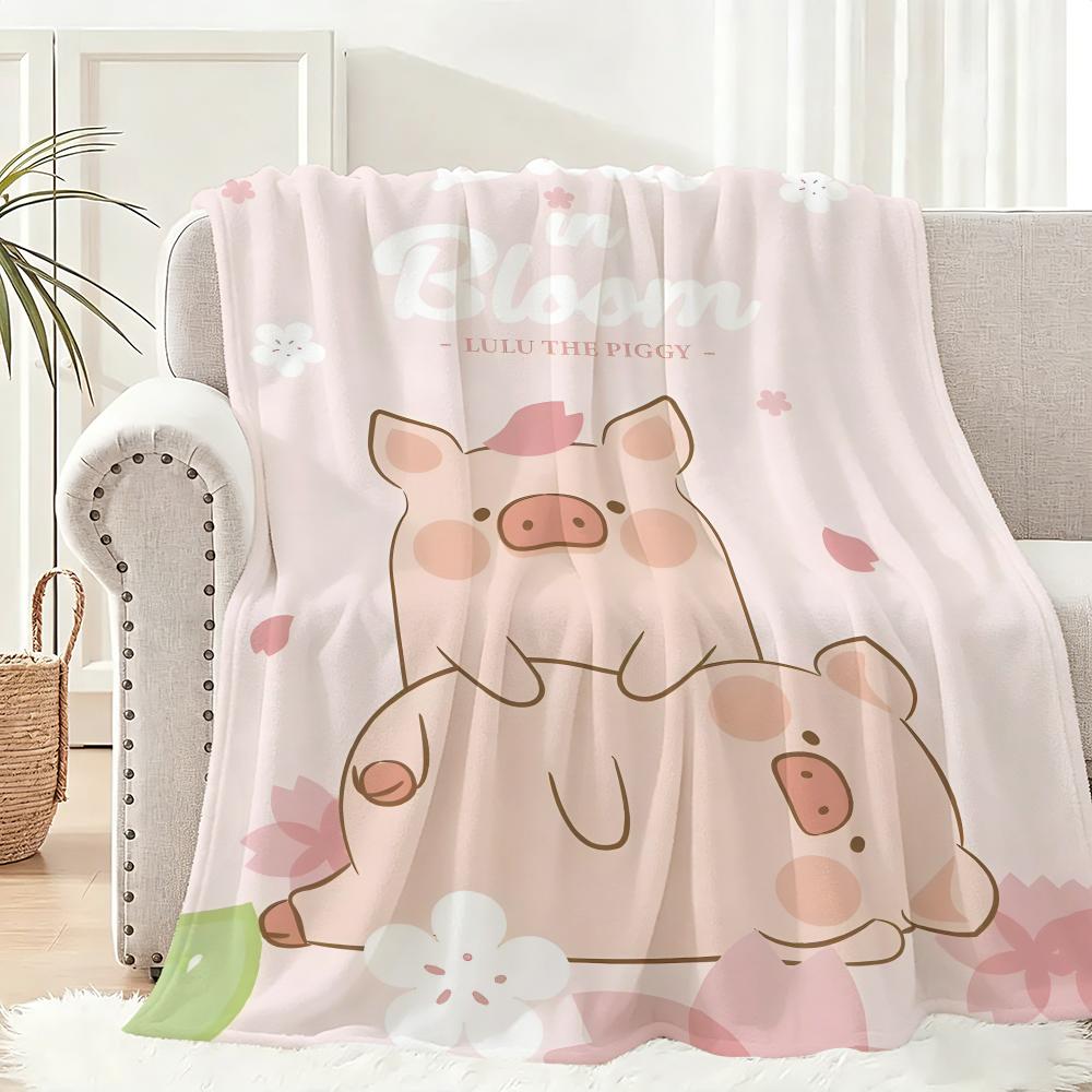 L-lulu Pig Throw Lightweight 240g Flannel Blanket Soft Skin-friendly for Summer Cooling