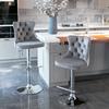 Swivel Velvet Barstools Adjustable Seat Height from 25-33 Inch, Chrome base Bar Stools with Backs Comfortable Tufted, Set of 2,DE1712GY,Gray