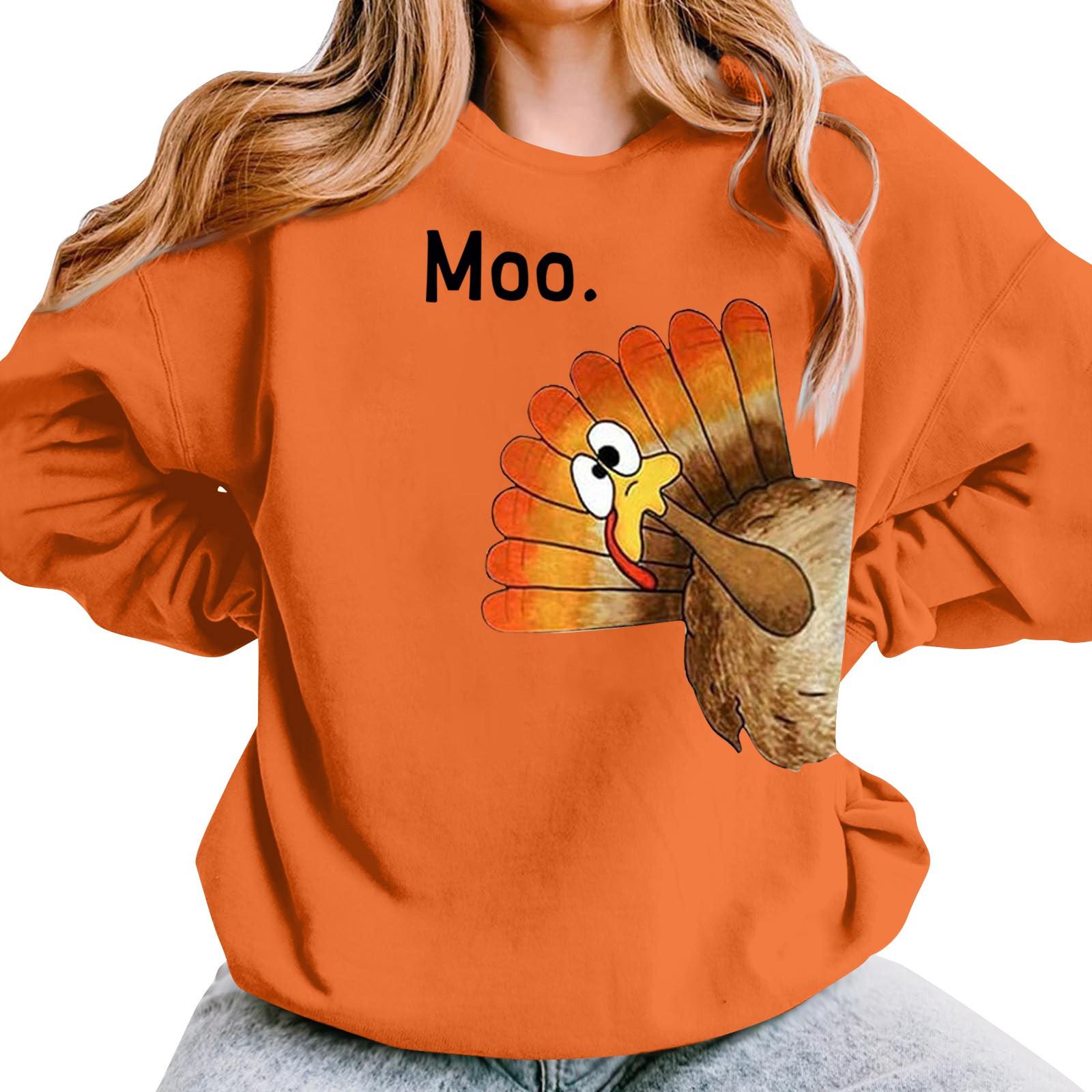 

Женская повседневная мода День благодарения с принтом длинный рукав O-образный вырез пуловер толстовки L шафрановый