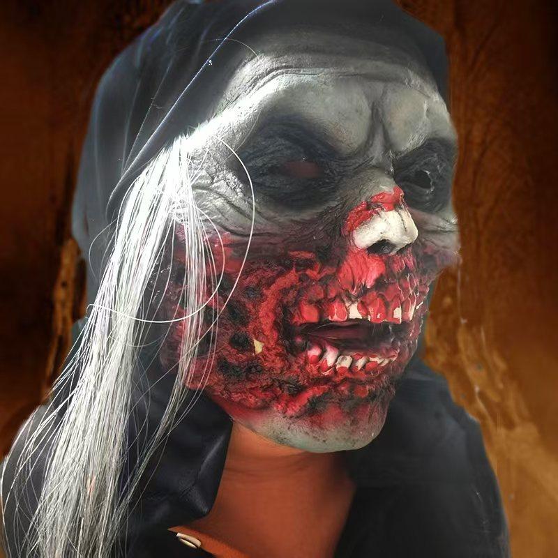 Halloween Party Horror Zombie Ghost Face Mask Latex Wig Bloody Demon Ghost Mask Terrifying