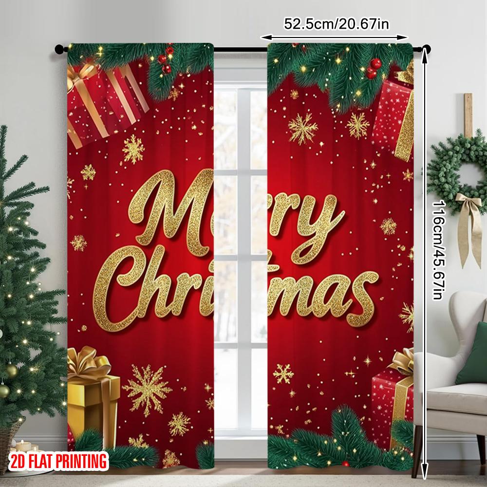 2pcs 2D Flat Printing Merry Christmas Popular Curtains Snowman Christmas 00 Polyester Without Electricity Festive Curtains