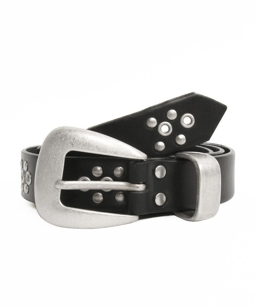 DOFFJASON Studded Eyelet Western Hard Leather Belt