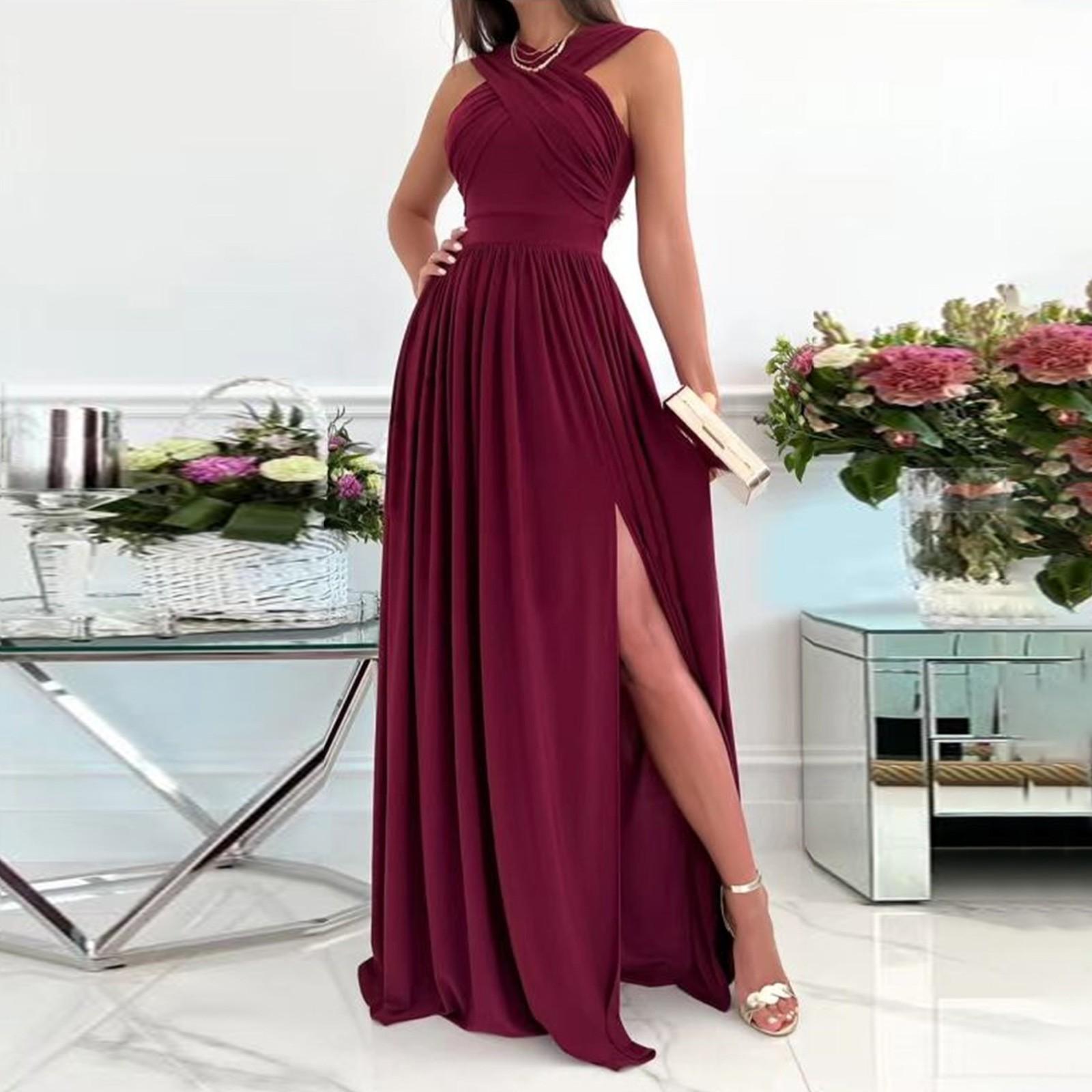 

Женское модное повседневное платье макси без рукавов, элегантное длинное платье с разрезом, вечернее платье S красный