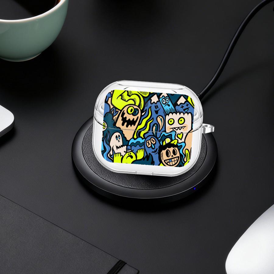 Case For Samsung Galaxy Buds 4Pro 3 FE 4 Pro 3Pro 2Pro 2 Live Clear Earphone Cases Cover With Hook Cartoon Graffiti Monster
