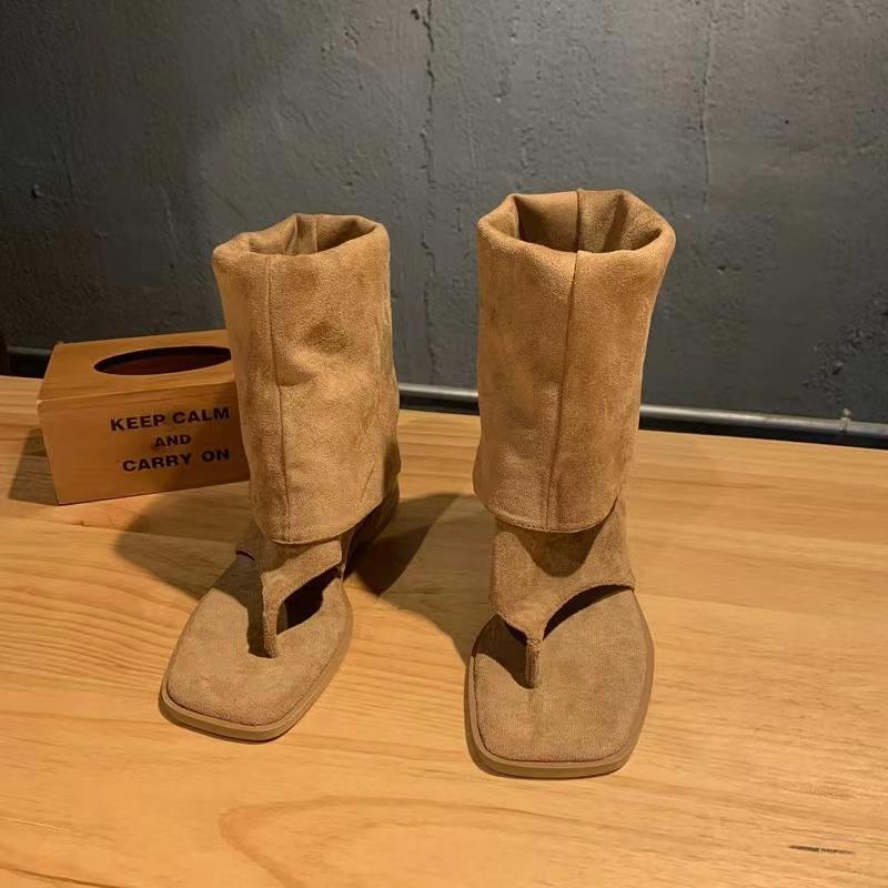 Hot Girls khaki černý semiš čtvercový klips špička vnitřní výška zvýšení opasku přezka volný čas kolena vysoké boty ženy letní boty